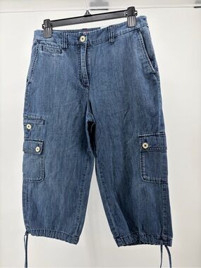 Talbots Denim Capris, Drawstring Cuff, Y2K,Flap Pockets, Women Size‎ 8